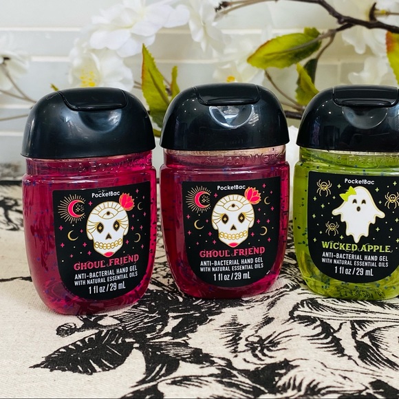 NEW Bath & Body Works Halloween Pocketbac Sanitizers Set of 5 & Rose Gold Holder - Picture 3 of 5